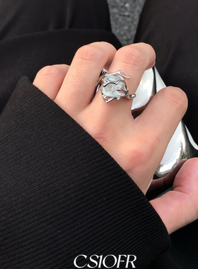 蓝晶简约风戒指男女潮清冷风