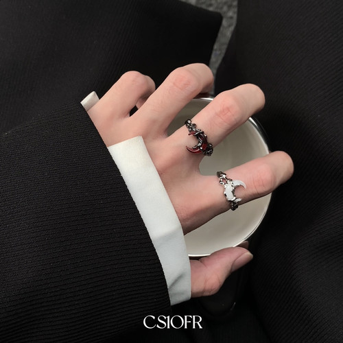 CS1OFR星月红白月光戒指男女小众设计感情侣时尚轻奢开口指环