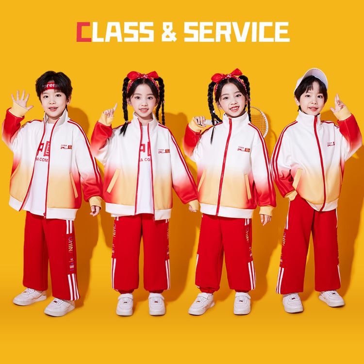 元旦红色中国风外套校服套装儿童