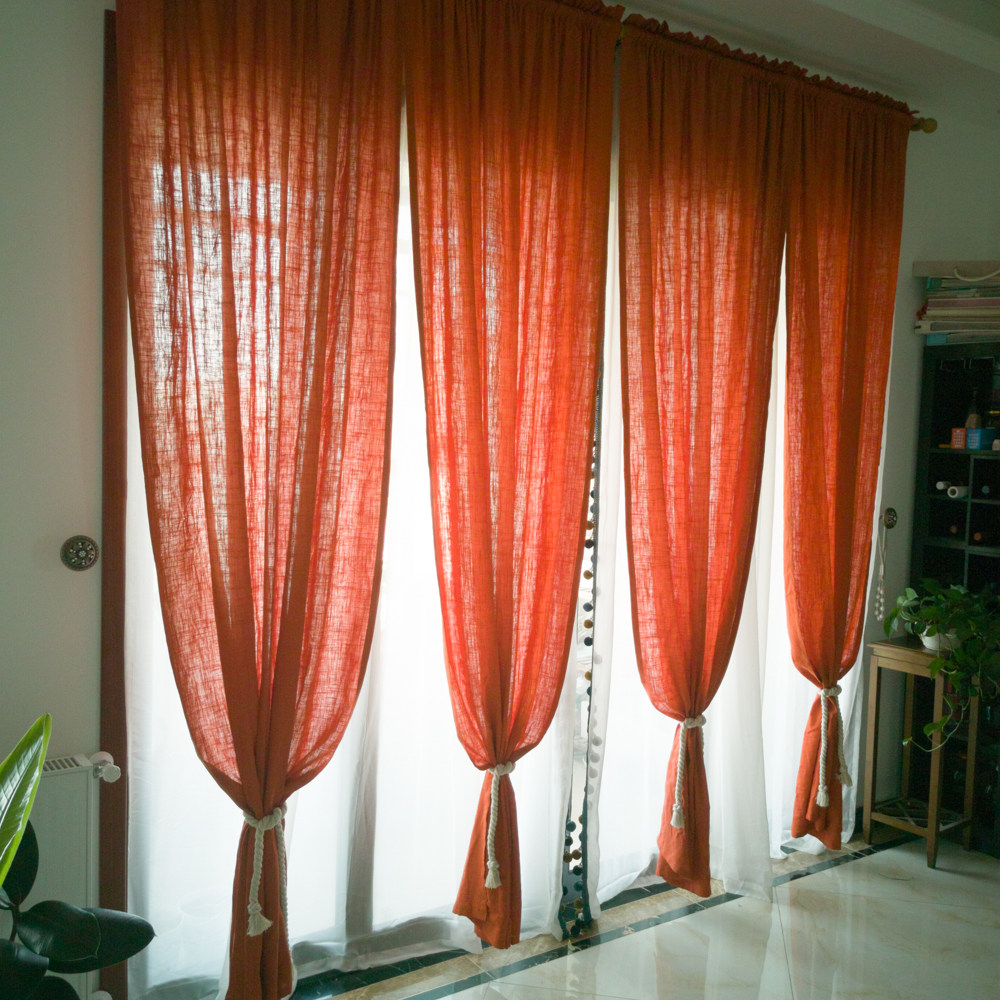 【火晶】点睛专业定制做 美式乡村复古 橘黄色纯色棉麻亚麻窗帘纱,居家布艺,定制窗帘,淘宝优惠券,粉丝福利购,淘宝优惠卷