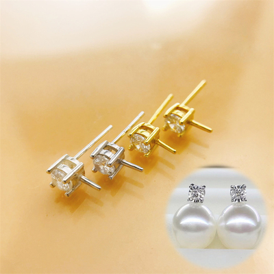 DIY925银经典锆石女耳钉空托配件