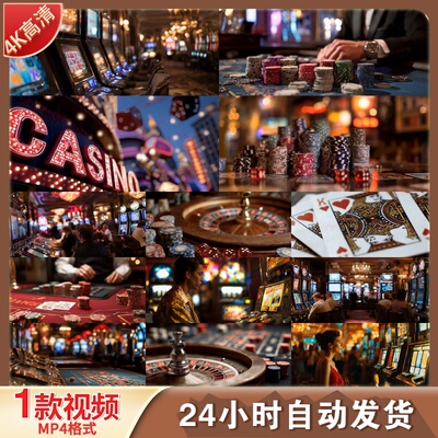高清赌场赌桌轮盘赌扑克筹码玩家奢华派对夜晚禁赌宣传视频素材
