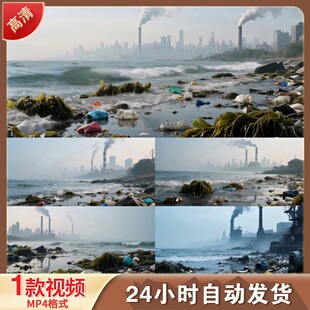 工业污染海洋垃圾海滩环境恶化生态危LED舞台背景视频剪辑素材