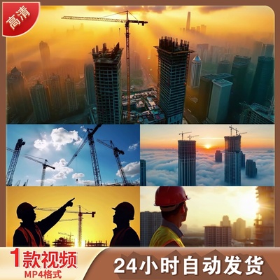高清4K画质城市建设建筑工人工地施工合集高楼塔吊延时视频素材