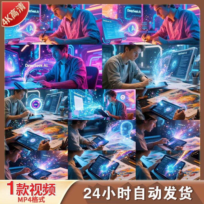 高清AI辅助艺术家平板绘画数字艺术设计未来科技创意作品视频素材图片