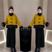 2024冬季 上衣 国风棉衣唐装 新中式 立领毛领提花拼接加厚外套女新款