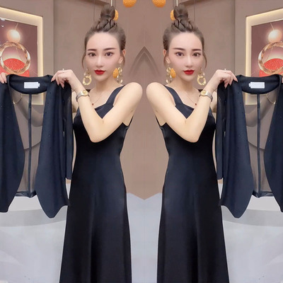 重工镶钻网纱西服宽带冰丝醋酸裙