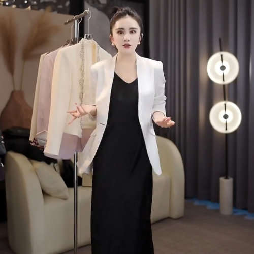 醋酸垂感显瘦西服外套+吊带裙女