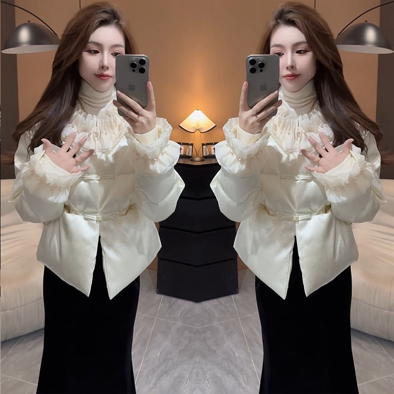 气质盘口刺绣上衣棉袄半身裙百搭