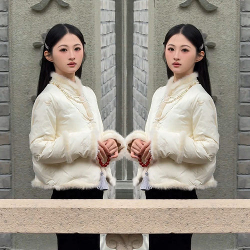 立领盘扣刺绣短款保暖棉服半身裙