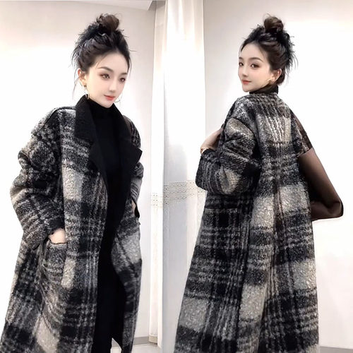 两面服宽松显瘦保暖格子长款大衣