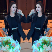 裙女洋气重工烫钻收腰显瘦外套 2025春季 西服套装 时尚 连衣裙 新款