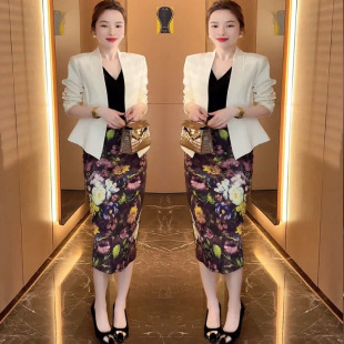 2025春季新款高级感时尚百搭简约高端气质西服外套花色半裙套装女