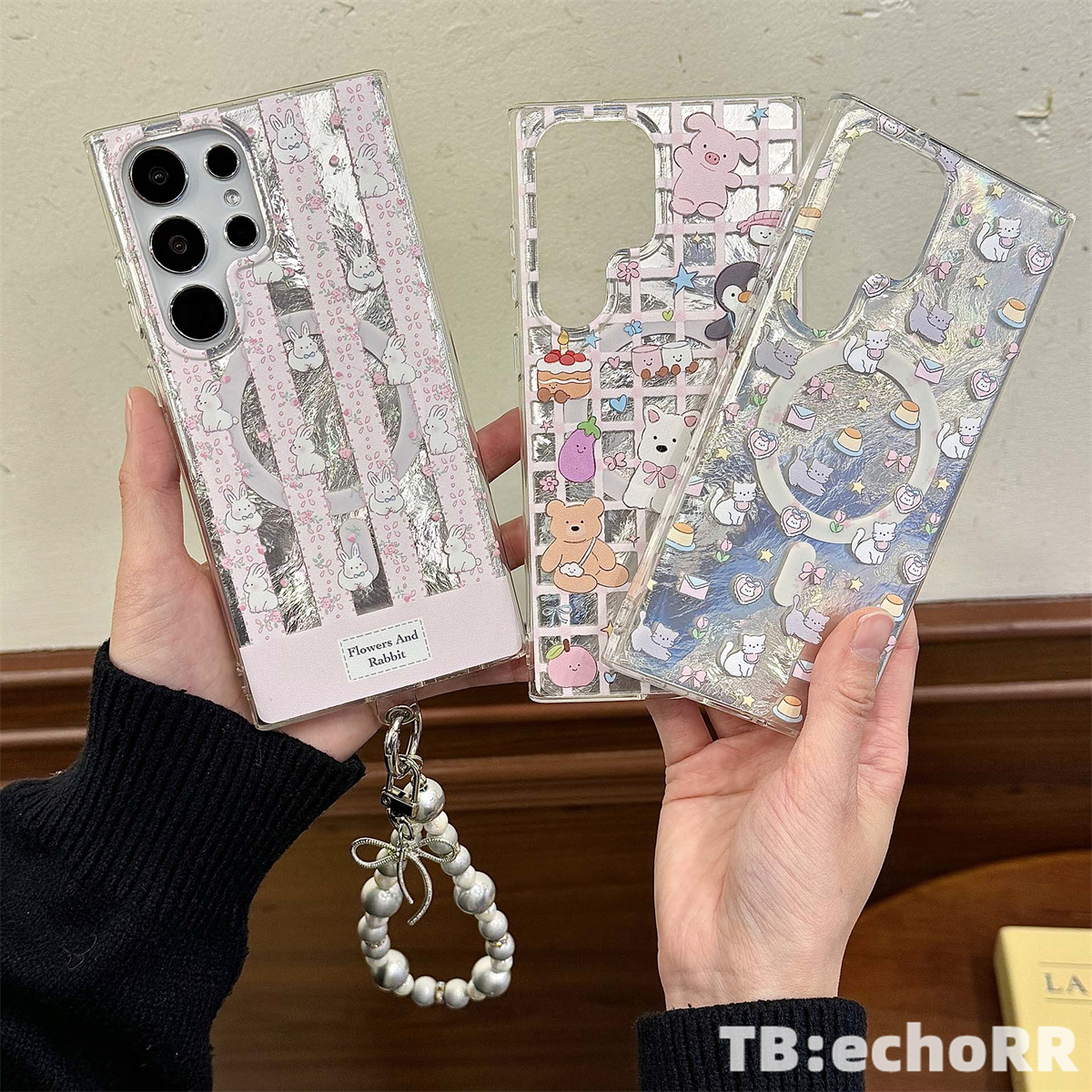 适用于三星S24Ultra手机壳 ins风 日韩 小动物 磁吸 S25Plus S23+ S22 手链 锡纸纹双层IMD 全包防摔保护套