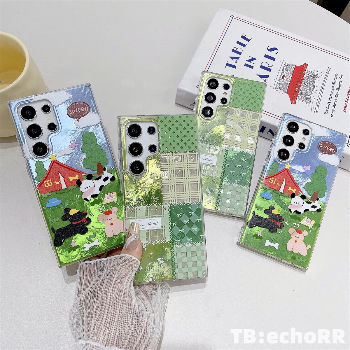 适用于三星S24Ultra手机壳 ins风 日韩 绿色格子 磁吸 S25Plus S23+ S22 锡纸纹双层IMD 全包防摔保护套