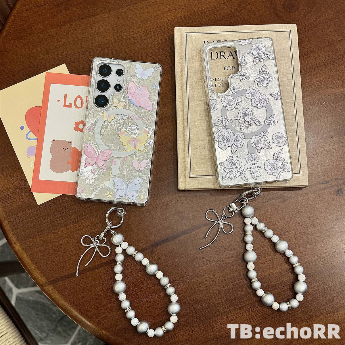 适用于三星S24Ultra手机壳 ins风 日韩 白玫瑰 磁吸 S25Plus S23+ S22 手链 锡纸纹双层IMD 全包防摔保护套