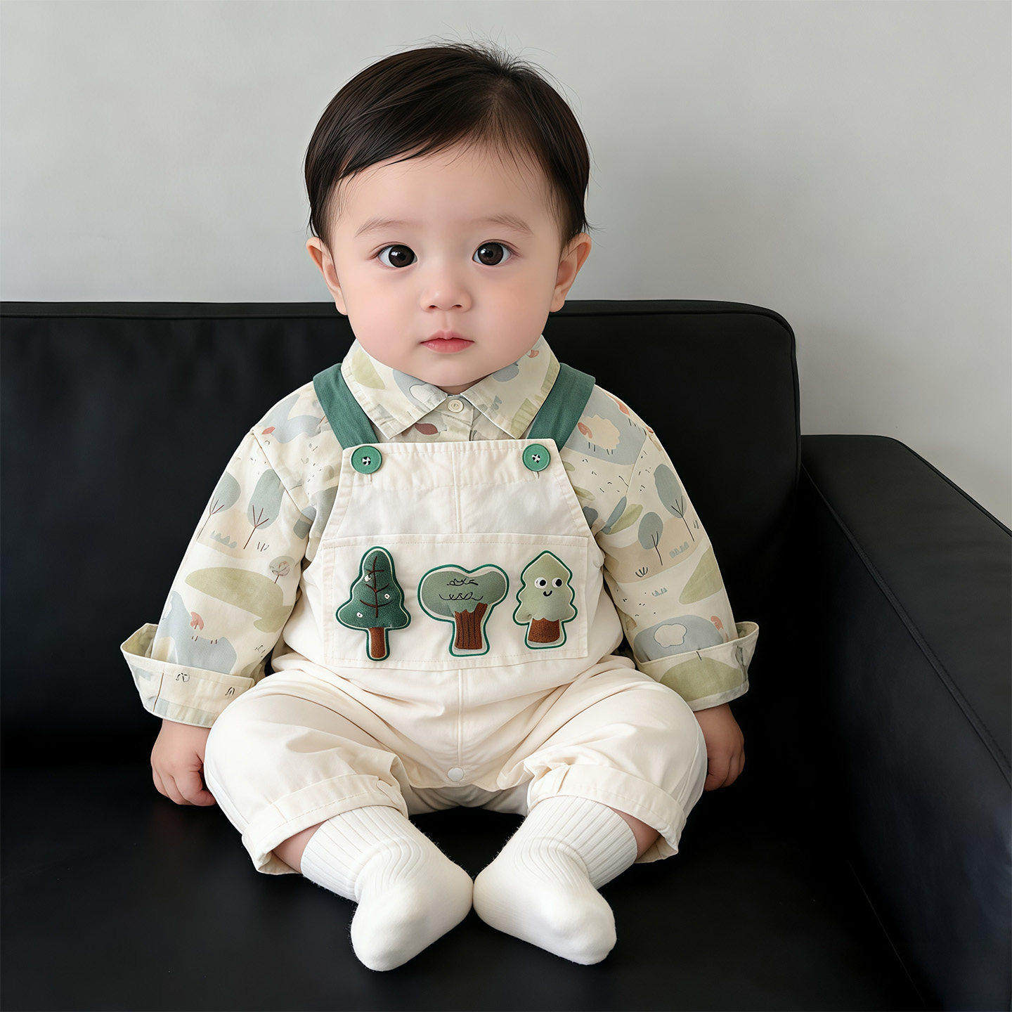 法国BADNUT宝宝春季套装2026新款婴儿背带裤韩版洋气百搭长袖春装