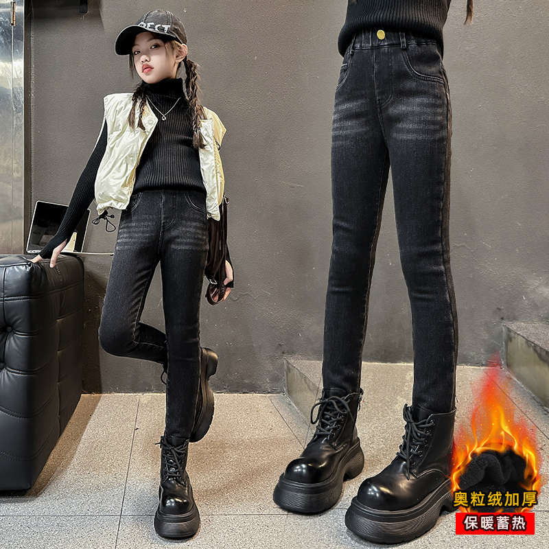 韩国女童加绒裤子秋冬外