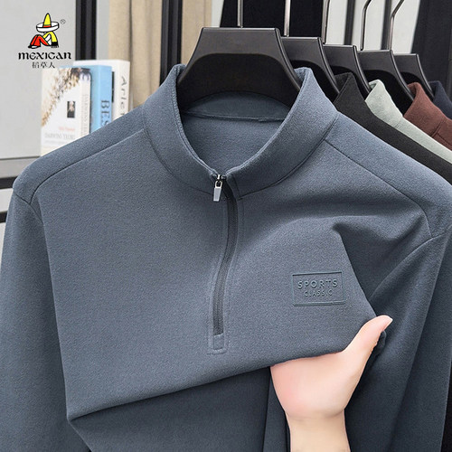 稻草人卫衣男秋冬季2025新款宽松套头立领加绒男士长袖T恤打底衫