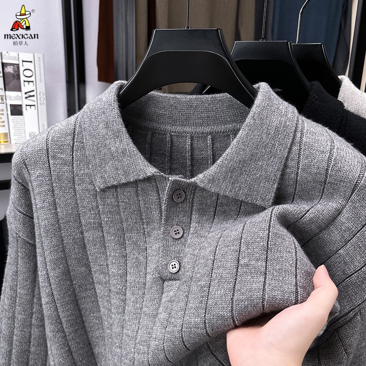 稻草人秋冬V字领青春活力风套头青年保暖针织衫毛衣男假两件卫衣
