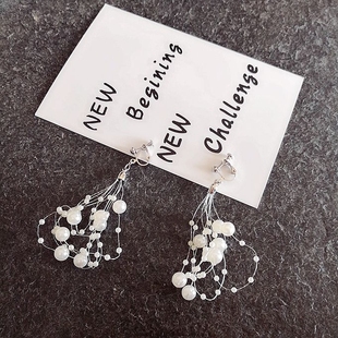 气质淑女珍珠串耳环不规则几何珍珠长款 时尚 流苏耳坠耳夹 韩版 爆款