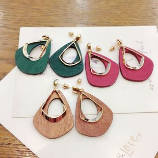耳夹无耳洞女式 耳环耳钉耳饰品水滴木质层次气质复古简约森女女神