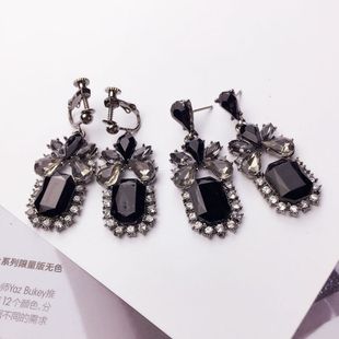 耳饰韩版 独特个性 耳环女式 黑色无耳洞耳夹式 复古镶钻水晶耳钉 时尚