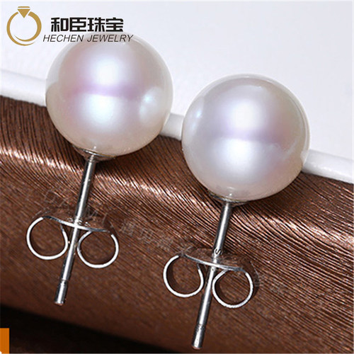 925纯银超大正圆 珍珠粉压制合成耳钉 珍珠耳坠 饰品送女友送妈妈