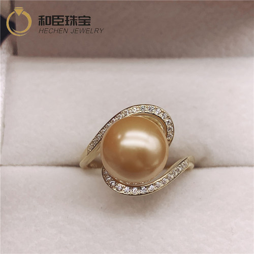 925纯银镶钻天然淡水指圈金珠