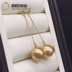 韩国时尚 珍珠耳饰 送妈妈 耳钉长款 925纯银天然淡水金珍珠粉耳环