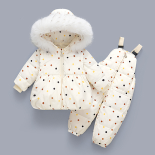 儿童羽绒服女童冬季圆点袖子可拆外套洋气宝宝冬装保暖连帽衣服潮