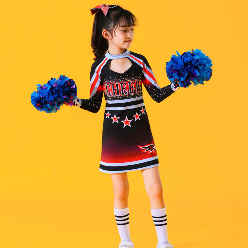 新款啦啦队队服舞蹈服装儿童成人男女长袖啦啦操运动会演出比赛服