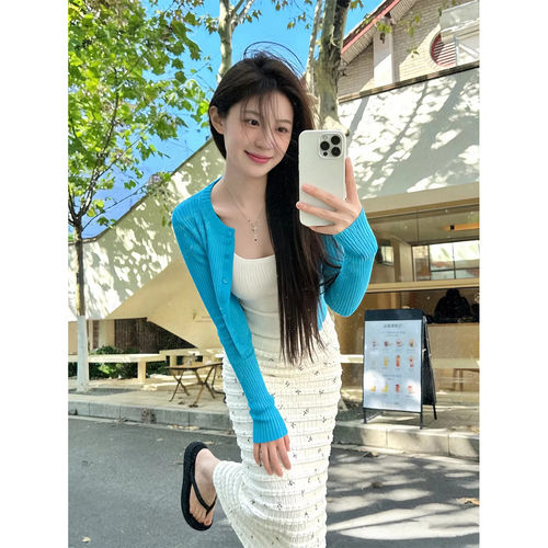 2026早秋漂亮裙子套装女韩系一整套ootd穿搭针织开衫碎花鱼尾长裙