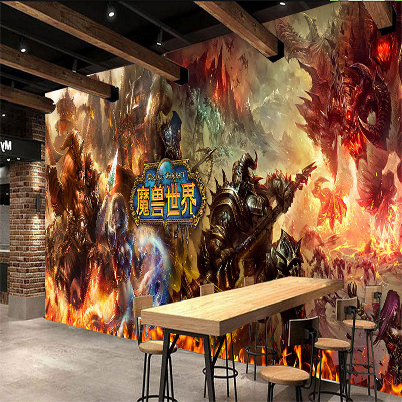 游戏主题墙纸 网吧网咖休闲吧背景墙布壁纸 魔兽世界大型定制壁画