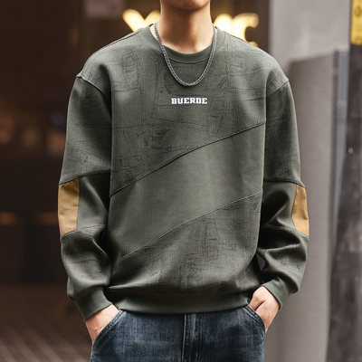 美式重磅肌理拼接男士卫衣2025秋