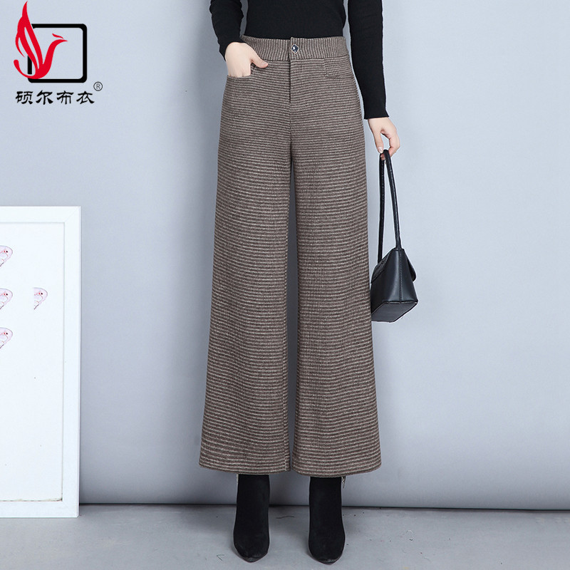 毛呢九分阔腿裤秋冬2025新款高腰宽松显瘦垂感加厚呢子窄版直筒裤