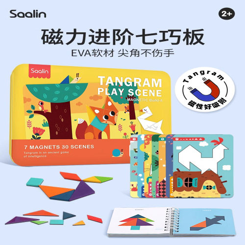 Saalin莎林磁性七巧板儿童智力拼图幼儿园益智小学生一年级磁玩具