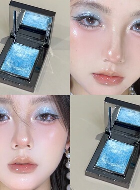 Baby碎钻蓝色系眼影～清冷小烟熏薄荷蓝色眼影盘绿色单色爆闪高级