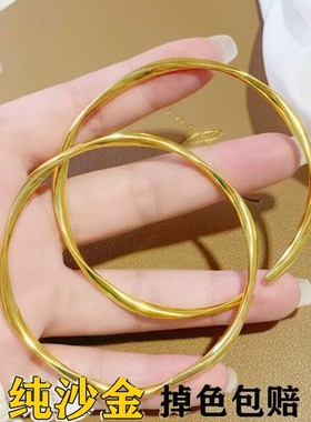 时尚莫比乌斯环波浪纹手镯女款锡沙金仿真实心闺蜜闭口戒指不掉色