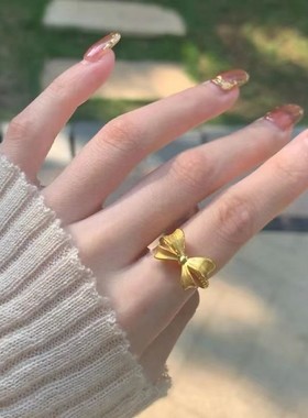 2024新款爆款正品沙金超仙蝴蝶戒指女ins小众轻奢不掉色开口可调