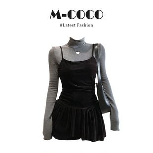 INS CEC韩系小香风丝绒吊带裙秋冬新款叠穿高领打底衫上衣套装