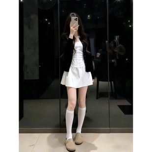 parkyeon春秋款轻奢感穿搭针织衫毛衣女韩系简约白色连衣裙套装