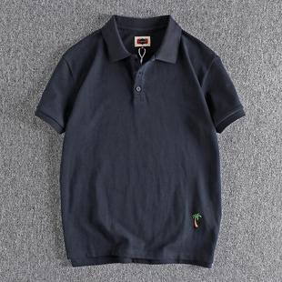 欧美休闲风椰树刺绣水洗珠地棉polo衫 男装 潮流夏季 青年翻领短袖