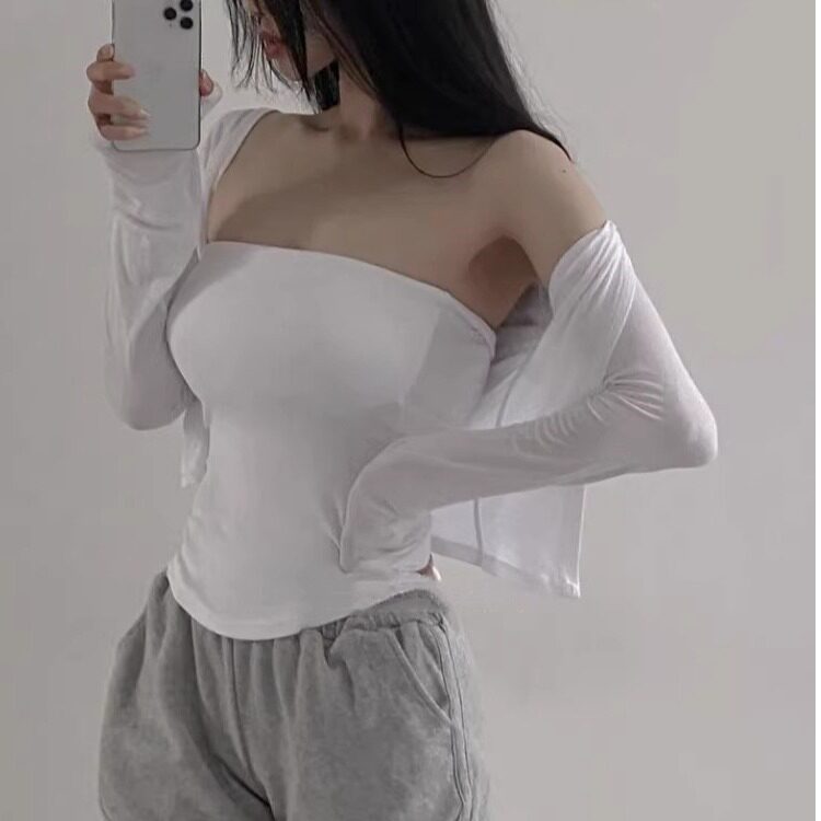 白色抹胸平口领自带胸垫裹胸打底背心女装性感显胸大网红内搭上衣