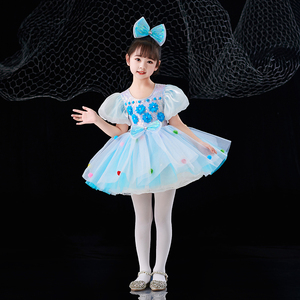 新款儿童演出服幼儿园舞蹈亮片连衣纱裙女童可爱娃娃表演服公主裙