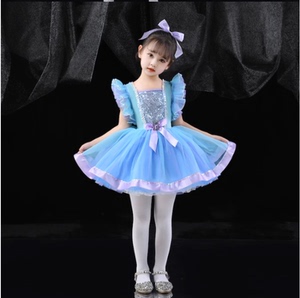 新款儿童演出服蓬蓬纱裙亮片幼儿园舞蹈表演服女孩公主连衣裙礼服
