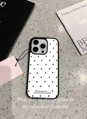 新款韩系白色黑波点玻璃手机壳适用苹果17pro16小米15/14/13华为p60/70/80ultra荣耀200/300/400nova12/13/14
