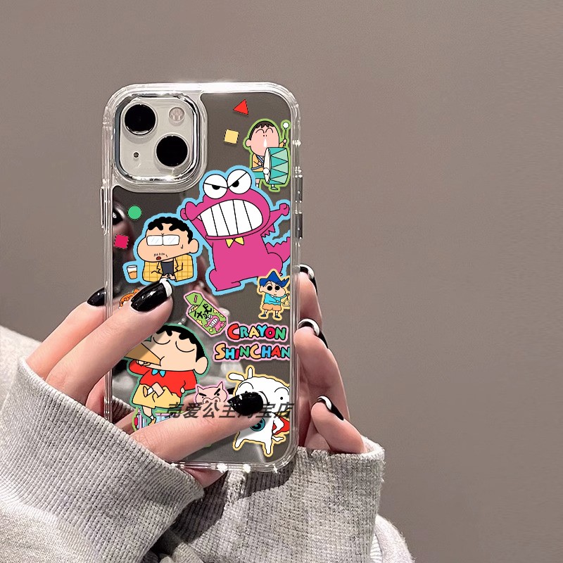 2025新款高颜值高级搞怪可爱蜡笔小新iphone16PROMAX手机壳适用苹果15镜子保护壳14补妆13小众12/xr个性78P女