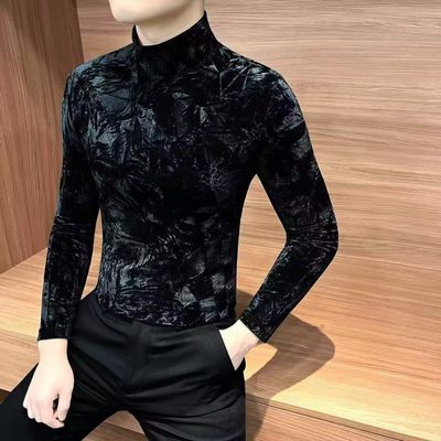 男款2025秋冬中领长袖t恤金丝绒