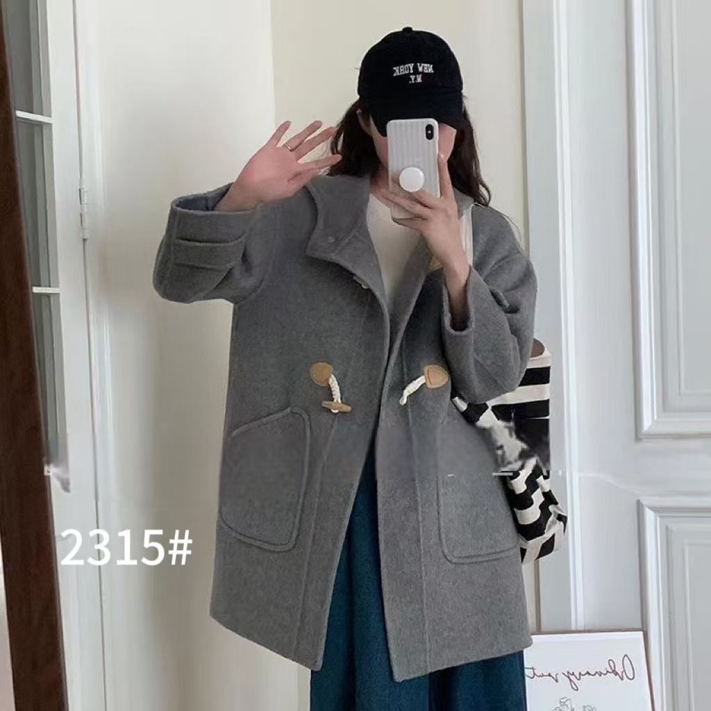 新款高端双面羊绒大衣女秋冬小个子保暖学院风连帽羊毛呢子外套